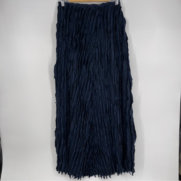 Cynthia Ashby Linen Silk Navy Blue Maxi Skirt Ruffled Ruched Maxi Size Medium - Picture 1 of 6